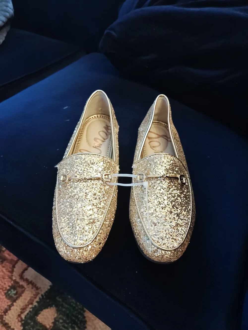 Sam Edelman Kids Gold Glitter Moccasins with Metal Bit